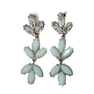 Crystal Drop Earrings with Aqua Stone Mix 3 Tier Chandelier Statement  3" long